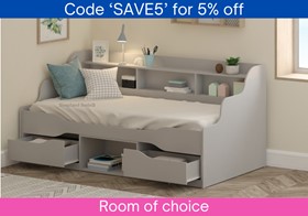 Almeria Grey Bed Frame With Bookcase Shelves And Drawers - 3ft Single