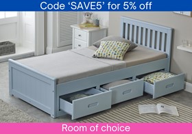 Blue Mission Bed Frame With Storage - 3ft Single