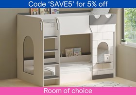 Camelot Castle Bunk Beds In White And Grey - Single