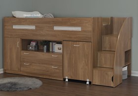 Cameo Supreme Childrens Midsleeper Bed - Storage Stairs And Desk In Oak