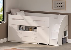 Cameo Supreme White Mid Sleeper Bed With Stair Cupboards - Storage And Desk