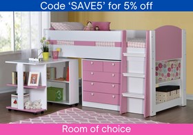 Diva Girls Pink And White Mid Sleeper Bed With Desk And Storage