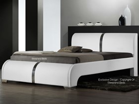 Ebony Contemporary Leather Bed - White Faux Leather - 5ft Kingsize