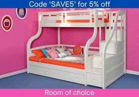 Luxury Solid Wood White Staircase Triple Bunk Bed And Underbed Drawers