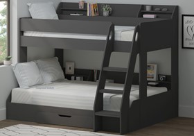Marion Anthracite Grey Small Double Triple Bunk Bed - Shelves And Drawer