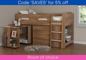 Mayfair Midsleeper Bed With Storage And Study Desk - Oak Finish