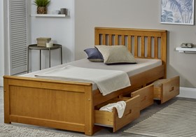 Mission Bed In Honey With Storage Drawers - 3ft Single