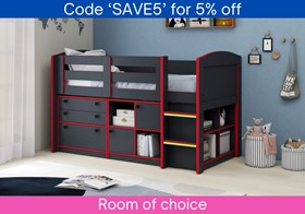 Neptune Anthracite Grey And Red Mid Sleeper Bed With Storage