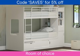 Platinum White Wooden Storage Bunk Bed - Cupboards, Shelves, Drawers