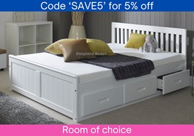 Small Double White Wooden Captains Bed With Six Drawers