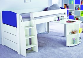 Stompa Uno S Blue Midsleeper Bed With Desk And Chest Of Drawers