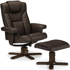 Trila Recliner Swivel Chair With Footstool - Brown Or Black Faux Leather