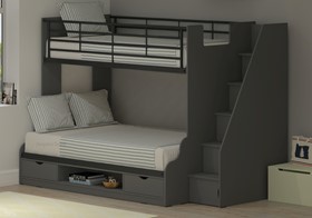 Trio Deluxe Triple Bunk Bed With Stairs In Anthracite - Small Double
