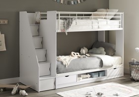 White Cameo Deluxe Bunk Beds With Staircase Storage - Single