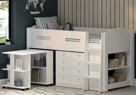 White Mayfair Midsleeper Bed With Desk And Storage Underneath