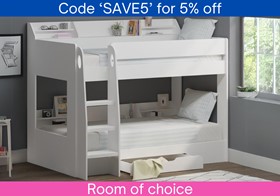White Single Marion Bunk Bed With Shelves And Storage Drawer