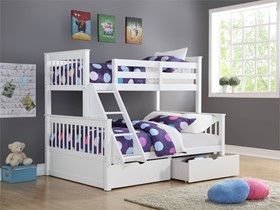 White Supersonic Wooden Double Bunk Beds With Drawers