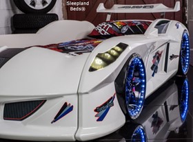 White Thunder Racing Car Bed | Luxury Childrens Racing Car Beds