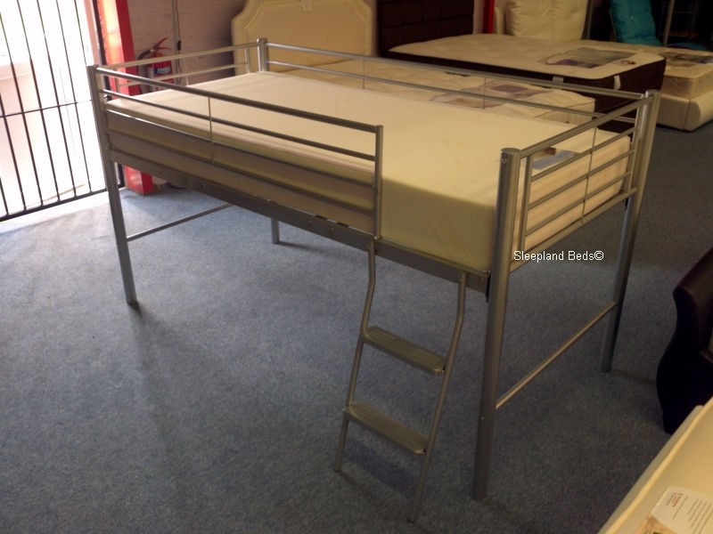 metal mid sleeper bed with sprung mattress