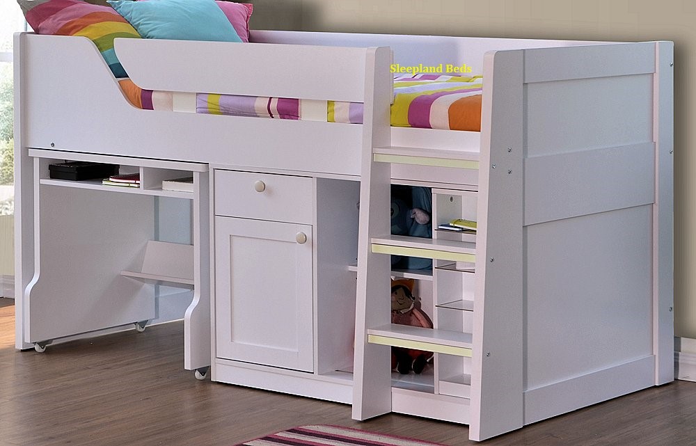 Sleepstation Royale Bed White Mid Sleeper Cupboard Shelves And Desk