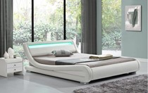 White leather bedstead with lights