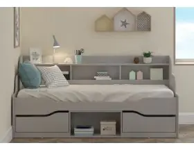 Almeria Grey Bed Frame With Bookcase Shelves And Drawers - 3ft Single - 0