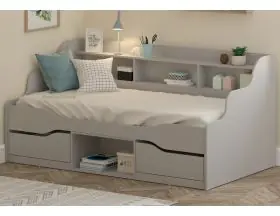 Almeria Grey Bed Frame With Bookcase Shelves And Drawers - 3ft Single - 1