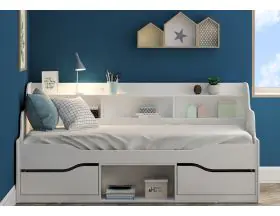 Almeria Single White Bed Frame With Storage And Shelves - 3ft Single - 1