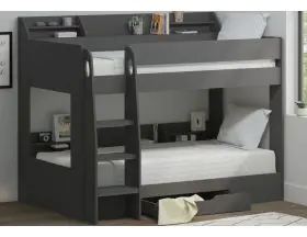 Single Grey Marion Bunk Bed With Shelves And Drawer - 1