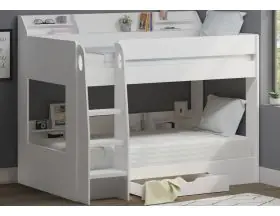 White Single Marion Bunk Bed With Shelves And Storage Drawer - 0