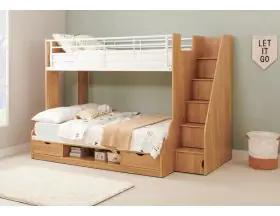 Trio Deluxe Triple Bunk Beds With Storage Stairs In Oak | Small Double - 0