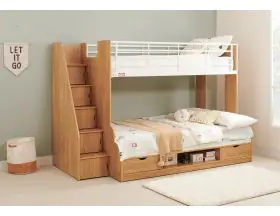 Trio Deluxe Triple Bunk Beds With Storage Stairs In Oak | Small Double - 8
