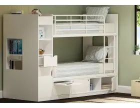 Platinum White Wooden Storage Bunk Bed - Cupboards, Shelves, Drawers - 0