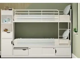Platinum White Wooden Storage Bunk Bed - Cupboards, Shelves, Drawers - 2
