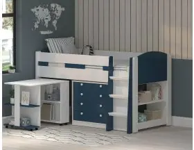 Aqua Blue Midsleeper Bed - Storage And Desk With Shelves - 1