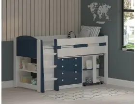 Aqua Blue Midsleeper Bed - Storage And Desk With Shelves - 0