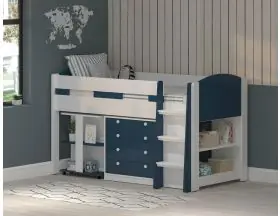 Aqua Blue Midsleeper Bed - Storage And Desk With Shelves - 2