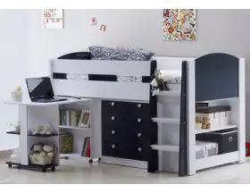 Aqua Blue Midsleeper Bed - Storage And Desk With Shelves - 3