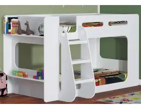 Shortie Low Height Bunk Bed In White With Shelves - 0