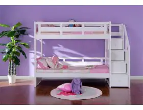 Luxury Solid Wood White Bunk Bed With Staircase Storage - Single - 0