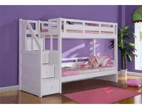 Luxury Solid Wood White Bunk Bed With Staircase Storage - Single - 1