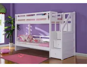 Luxury Solid Wood White Bunk Bed With Staircase Storage - Single - 2