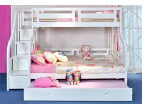 Luxury Solid Wood White Bunk Bed With Staircase Storage - Single - 5