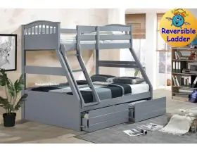 Cosmos Grey Triple Bunk Bed With Storage Drawers - Single And Double - 1