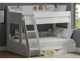 White Marion Small Double Triple Bunk Bed - Shelves And Drawer - 0