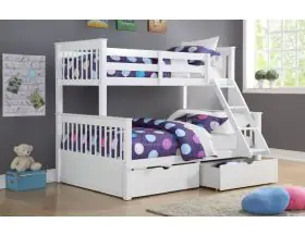 White Supersonic Wooden Double Bunk Beds With Drawers - 0
