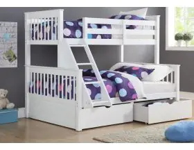 White Supersonic Wooden Double Bunk Beds With Drawers - 1