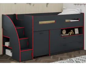 Cameo Supreme Anthracite Grey And Red Mid sleeper Bed With Stairs - 0