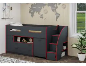 Cameo Supreme Anthracite Grey And Red Mid sleeper Bed With Stairs - 2