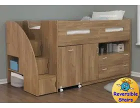 Cameo Supreme Childrens Mid Sleeper Bed - Storage Stairs And Desk In Oak - 1